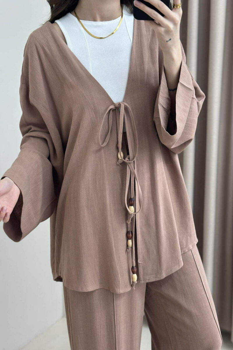 ONE COLOR CARDIGAN+TROUSERS WOMEN SET LIGHT BROWN/KAZB - 2