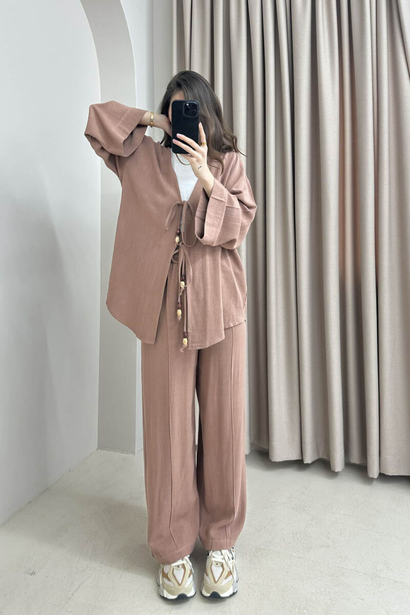 ONE COLOR CARDIGAN+TROUSERS WOMEN SET LIGHT BROWN/KAZB - 4