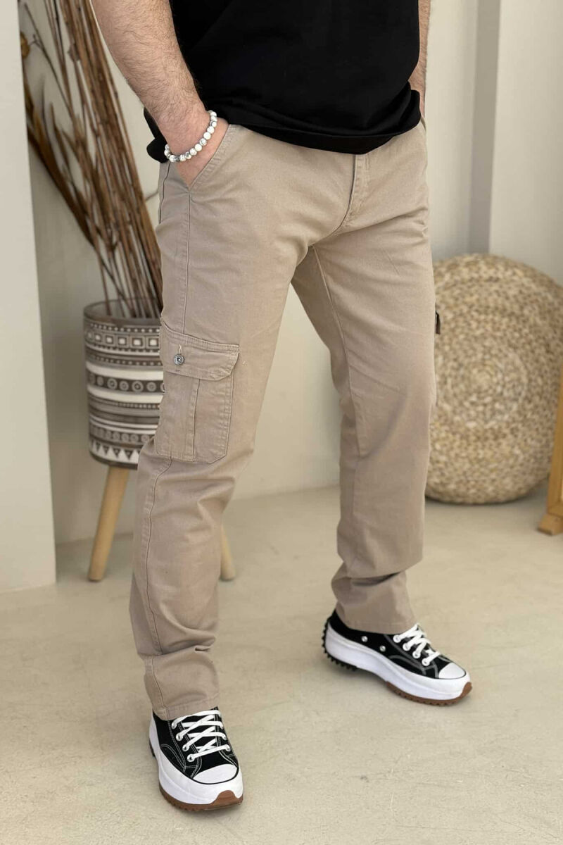 ONE COLOR CARGO MEN PANTS IN BEIGE COLOR - 2