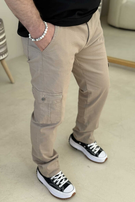 ONE COLOR CARGO MEN PANTS IN BEIGE COLOR - 3