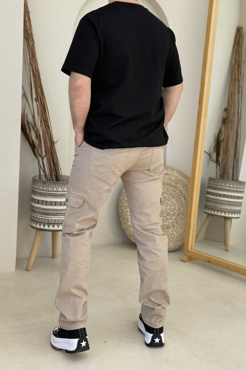 ONE COLOR CARGO MEN PANTS IN BEIGE COLOR - 4