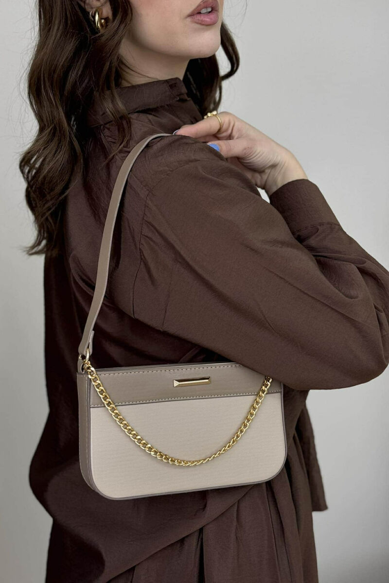 ONE COLOR CHAIN DETAIL WOMEN BAG BEIGE/BEZHE - 1
