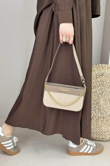 ONE COLOR CHAIN DETAIL WOMEN BAG BEIGE/BEZHE - 2