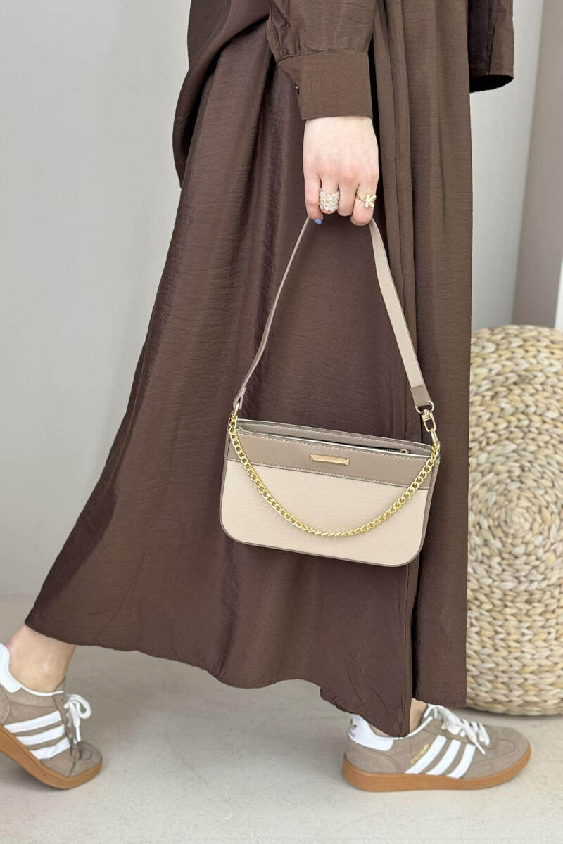 ONE COLOR CHAIN DETAIL WOMEN BAG BEIGE/BEZHE - 2