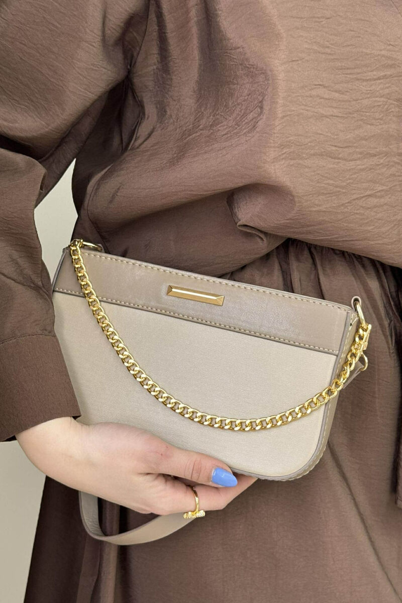 ONE COLOR CHAIN DETAIL WOMEN BAG BEIGE/BEZHE - 3