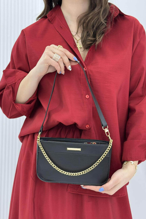 ONE COLOR CHAIN DETAIL WOMEN BAG BLACK/ E ZEZE - 1