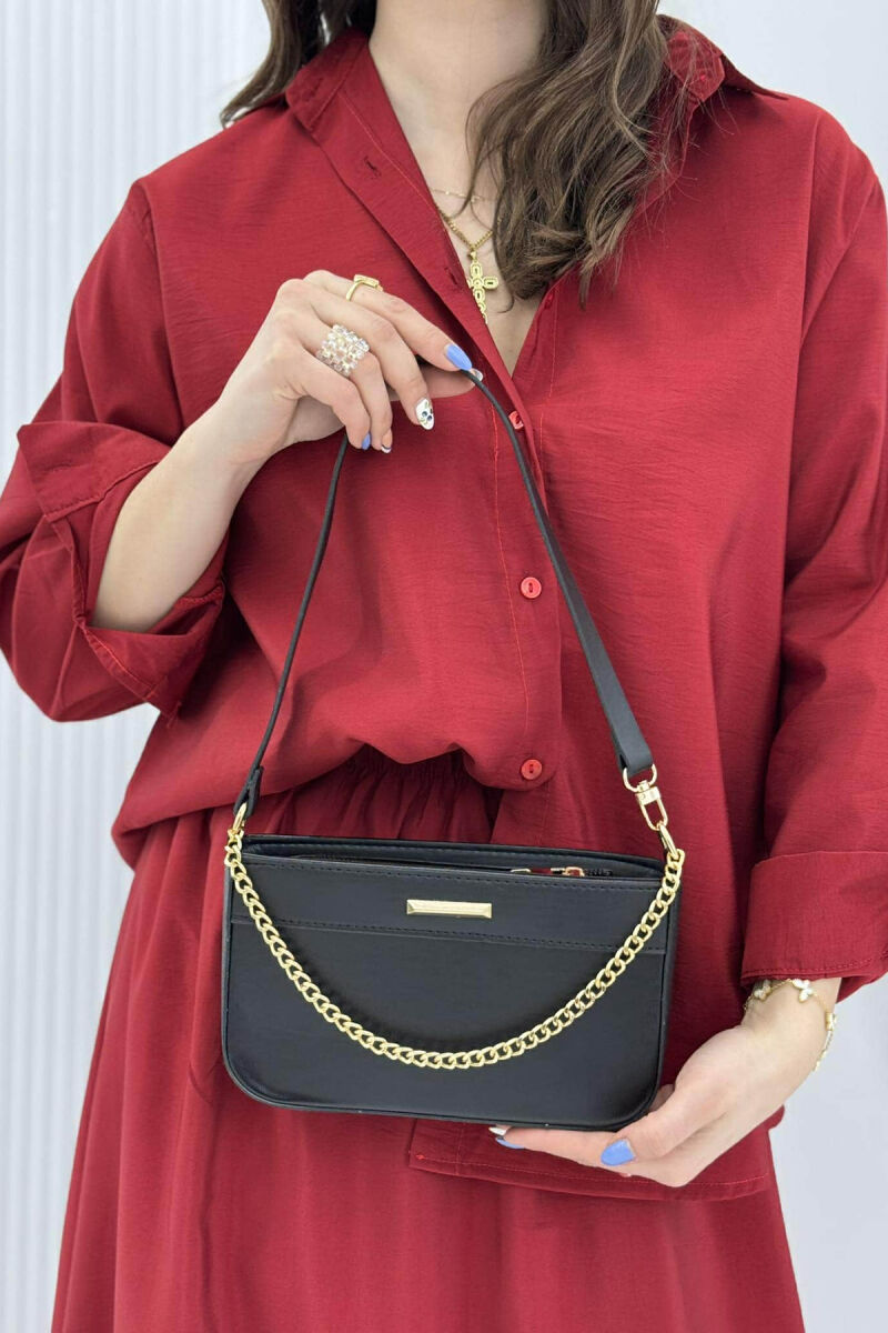 ONE COLOR CHAIN DETAIL WOMEN BAG BLACK/ E ZEZE - 1