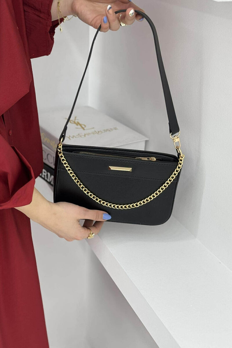 ONE COLOR CHAIN DETAIL WOMEN BAG BLACK/ E ZEZE - 3
