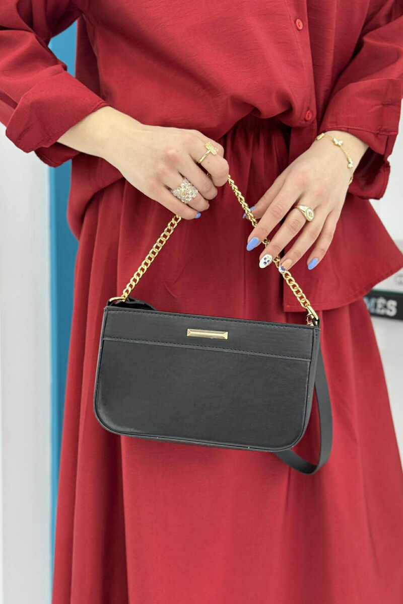 ONE COLOR CHAIN DETAIL WOMEN BAG BLACK/ E ZEZE - 4