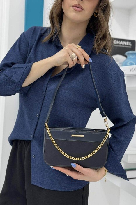 ONE COLOR CHAIN DETAIL WOMEN BAG BLUE/BLU - 2