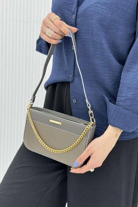 ONE COLOR CHAIN DETAIL WOMEN BAG GREY/GRI - 1