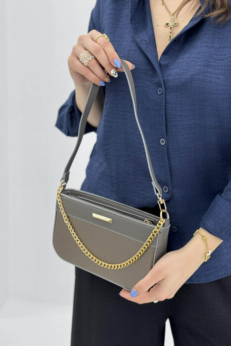 ONE COLOR CHAIN DETAIL WOMEN BAG GREY/GRI - 2