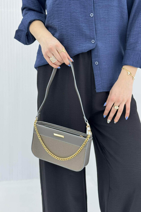 ONE COLOR CHAIN DETAIL WOMEN BAG GREY/GRI - 3