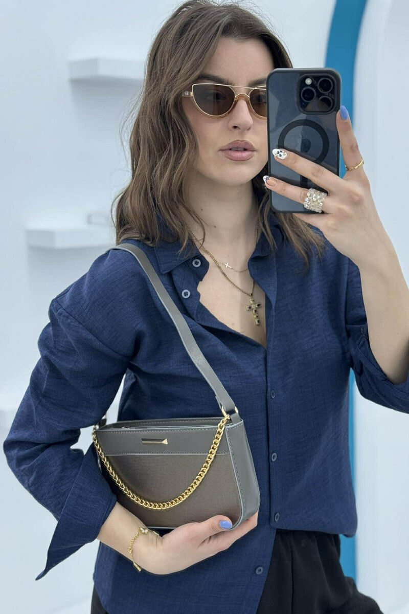 ONE COLOR CHAIN DETAIL WOMEN BAG GREY/GRI - 4