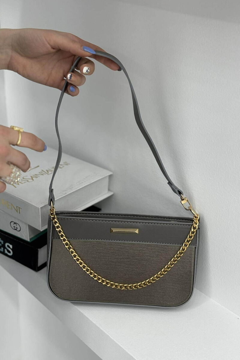 ONE COLOR CHAIN DETAIL WOMEN BAG GREY/GRI - 5