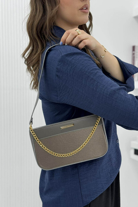 ONE COLOR CHAIN DETAIL WOMEN BAG GREY/GRI - 6