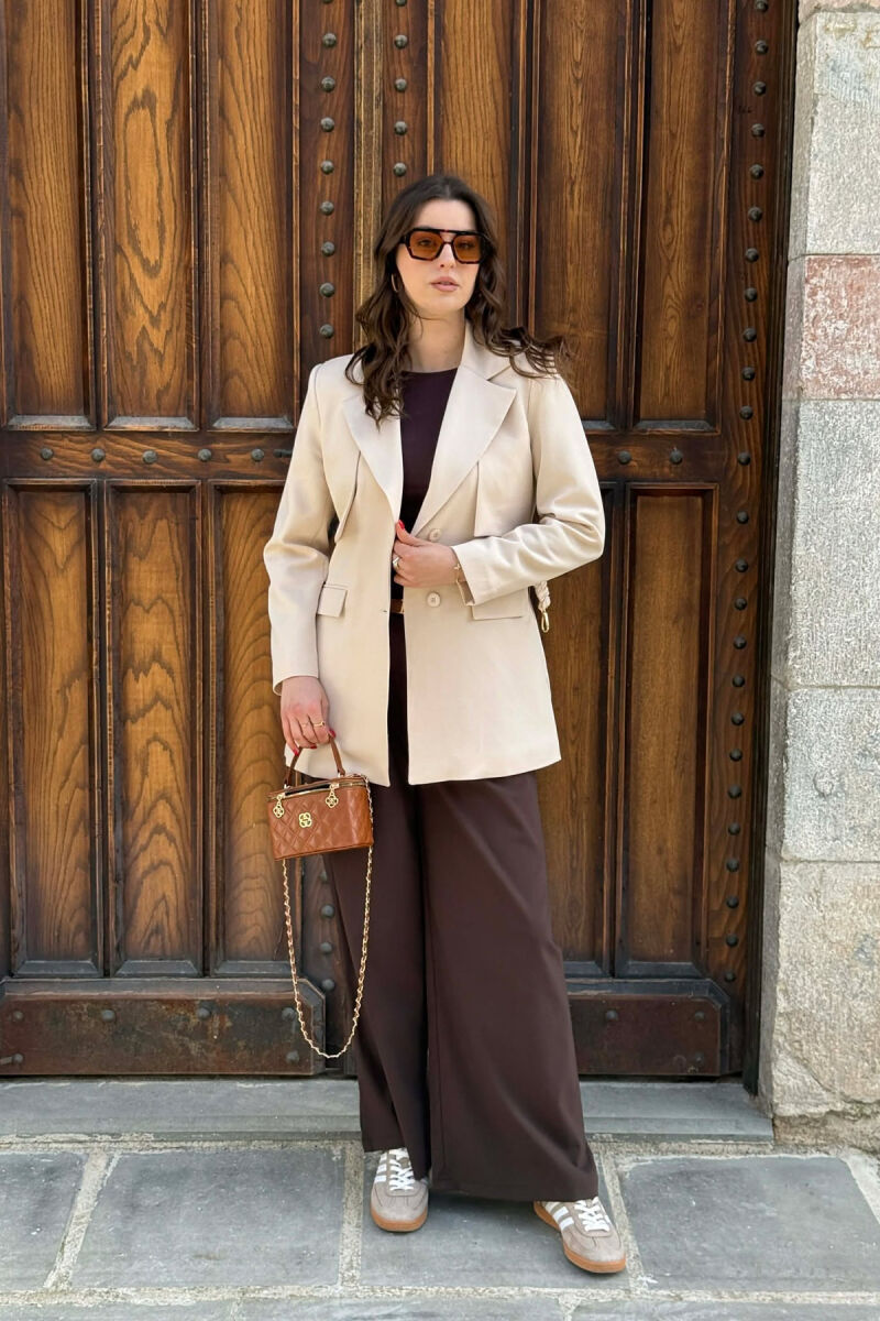 ONE COLOR CHAIN DETAIL WOMEN JACKET CREAM/KREM - 2