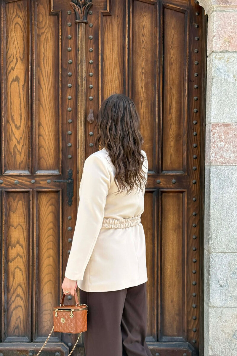 ONE COLOR CHAIN DETAIL WOMEN JACKET CREAM/KREM - 4