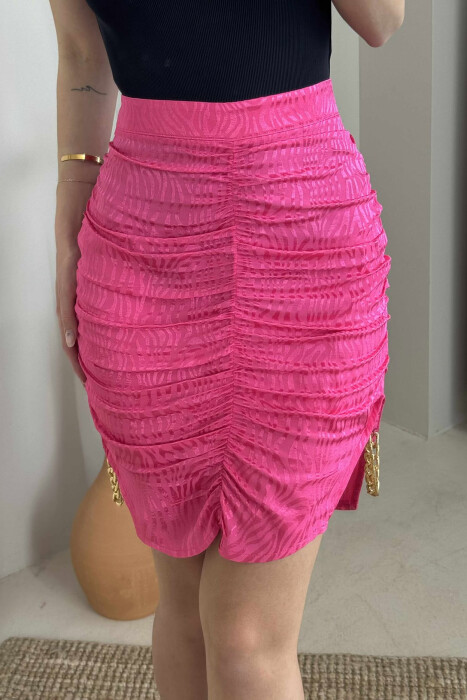 ONE COLOR CHAIN DETAILS WOMEN SKIRT FUCHSIA/CIKLAMI - 1