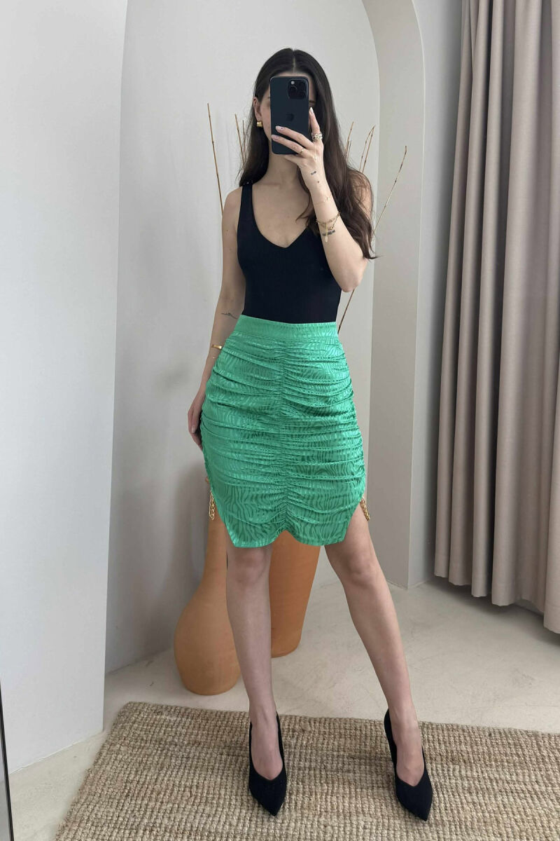ONE COLOR CHAIN DETAILS WOMEN SKIRT GREEN/JESHILE - 2