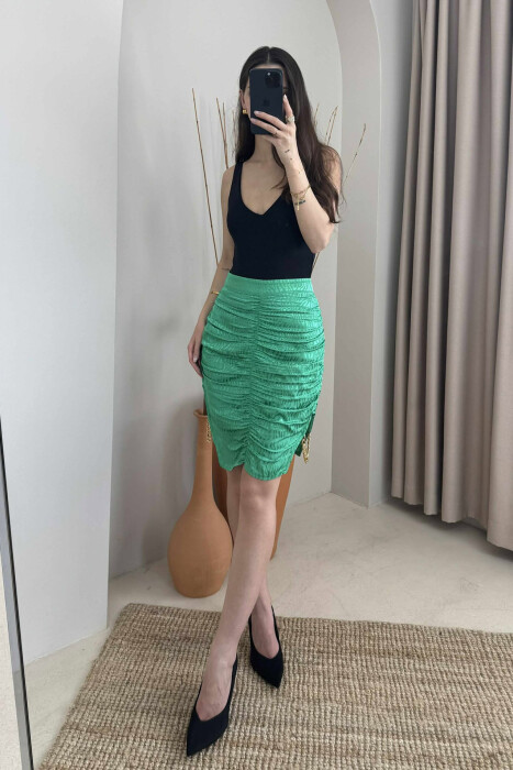 ONE COLOR CHAIN DETAILS WOMEN SKIRT GREEN/JESHILE - 2