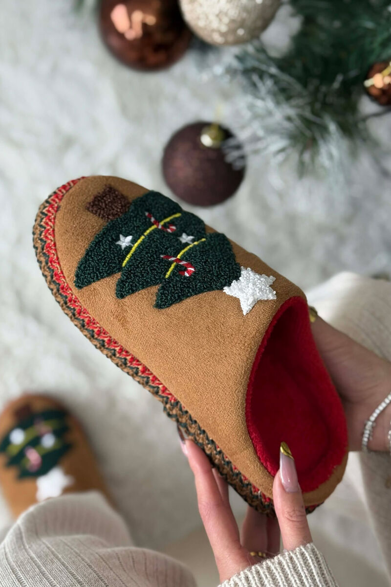 ONE COLOR CHRISTMAS TREE WOMAN SLIPPERS BROWN/KAFE - 2