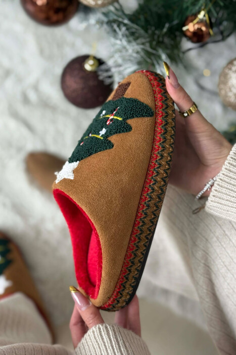 ONE COLOR CHRISTMAS TREE WOMAN SLIPPERS BROWN/KAFE - 5