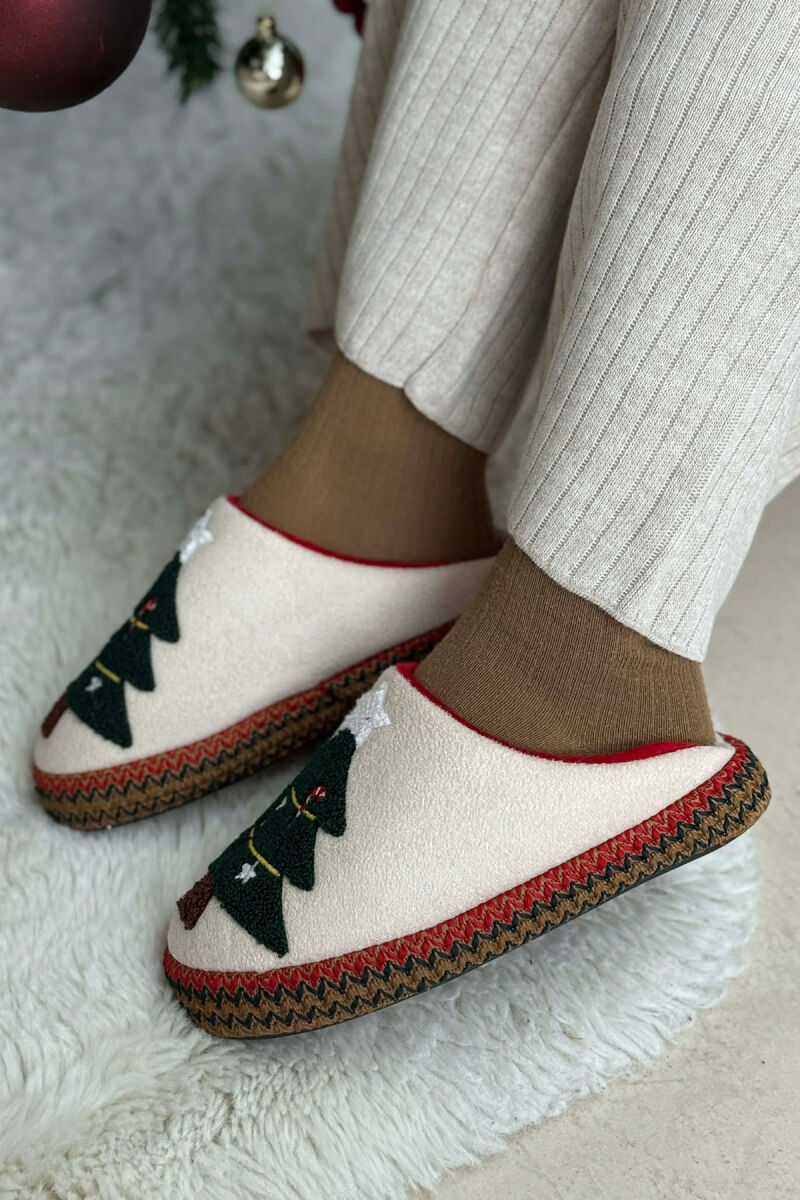 ONE COLOR CHRISTMAS TREE WOMAN SLIPPERS CREAM/KREM - 6