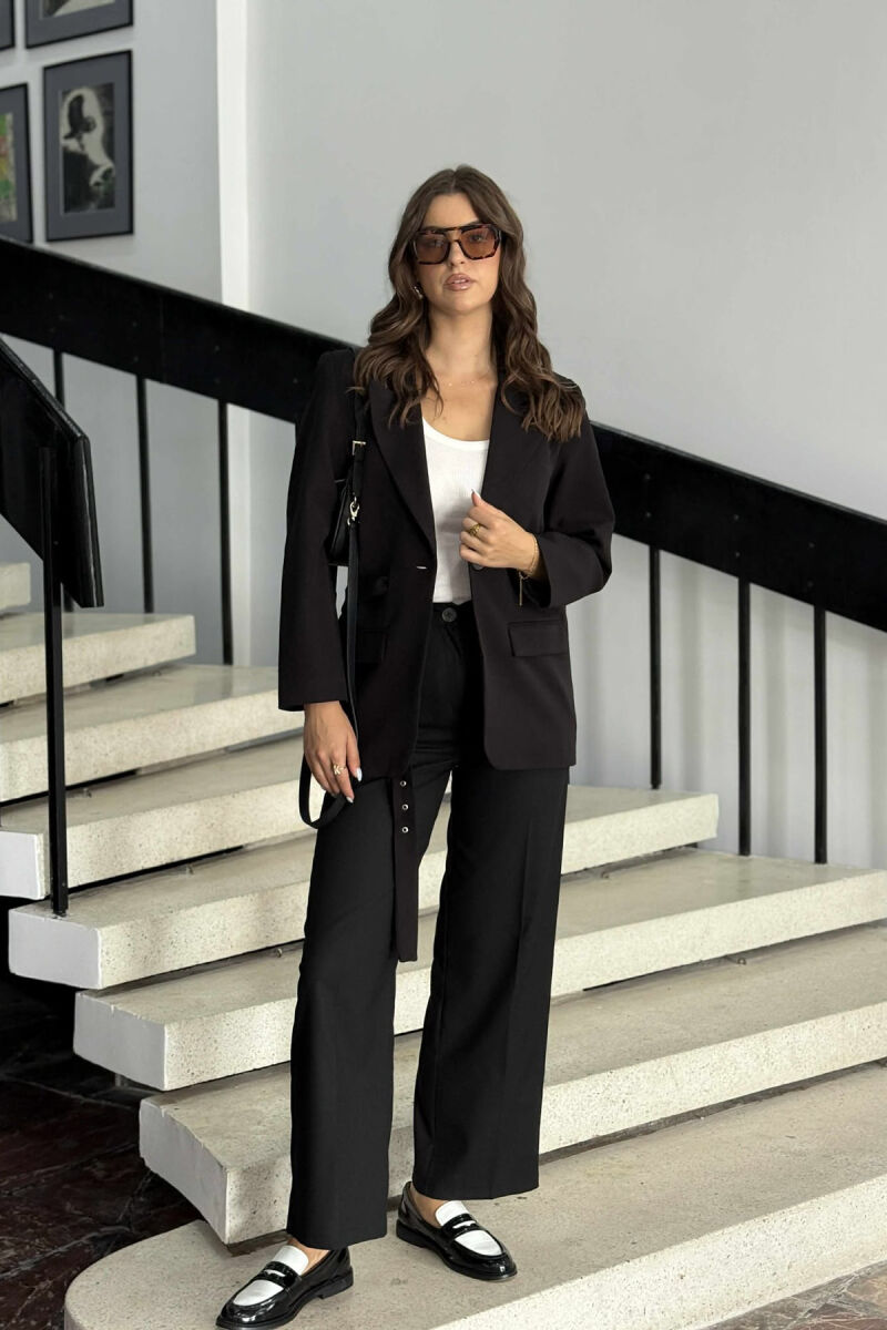 ONE COLOR CLASSIC BELTED WOMEN JACKET BLACK/ E ZEZE - 1