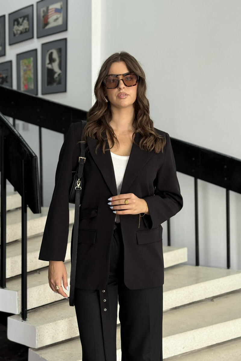 ONE COLOR CLASSIC BELTED WOMEN JACKET BLACK/ E ZEZE - 2