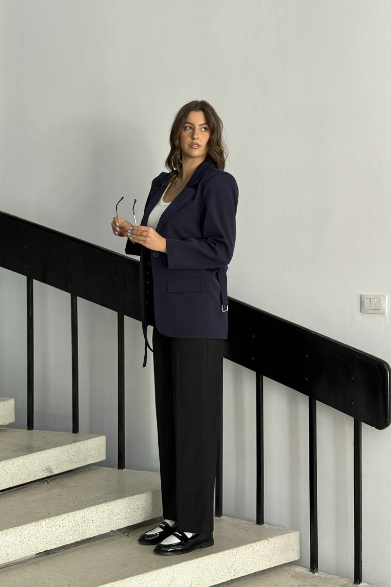 ONE COLOR CLASSIC BELTED WOMEN JACKET BLUE/BLU - 1