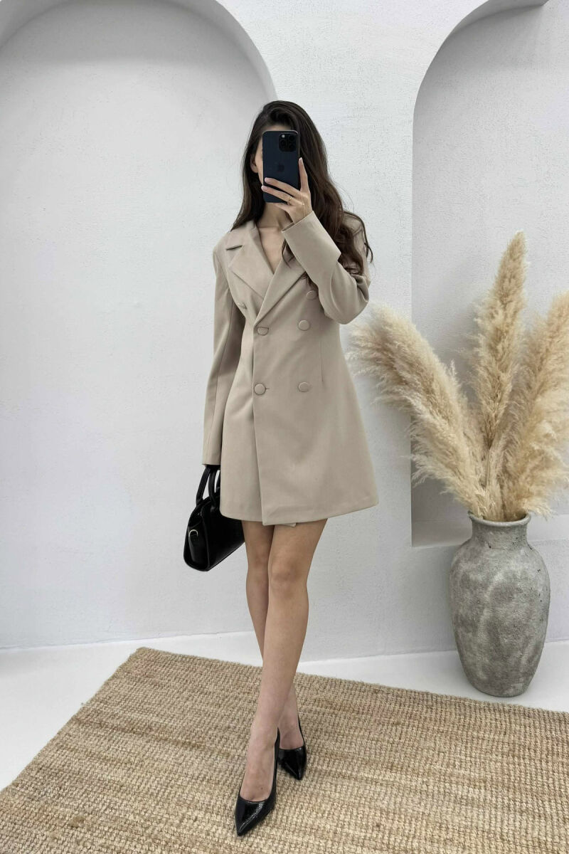 ONE COLOR CLASSIC BUTTON WOMEN DRESS BEIGE/BEZHE - 2