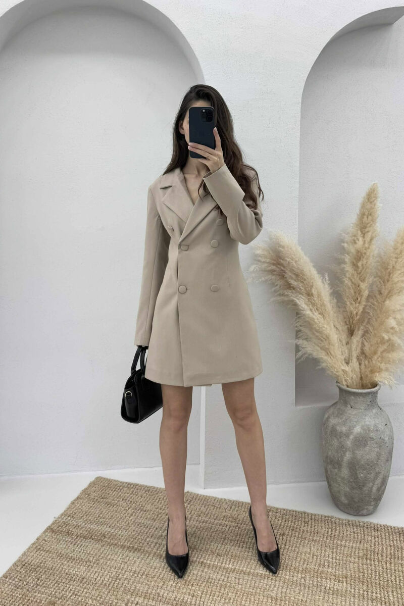 ONE COLOR CLASSIC BUTTON WOMEN DRESS BEIGE/BEZHE - 3