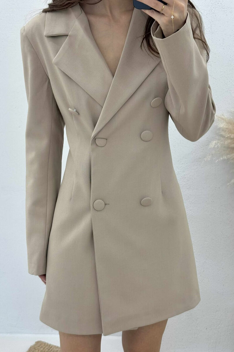 ONE COLOR CLASSIC BUTTON WOMEN DRESS BEIGE/BEZHE - 4