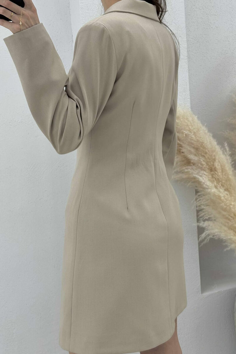 ONE COLOR CLASSIC BUTTON WOMEN DRESS BEIGE/BEZHE - 5