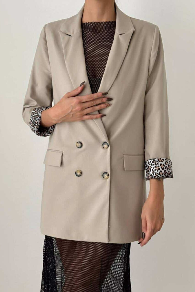 ONE COLOR CLASSIC INTERIOR LEO DESIGN WOMEN JACKET BEIGE/BEZHE - 1