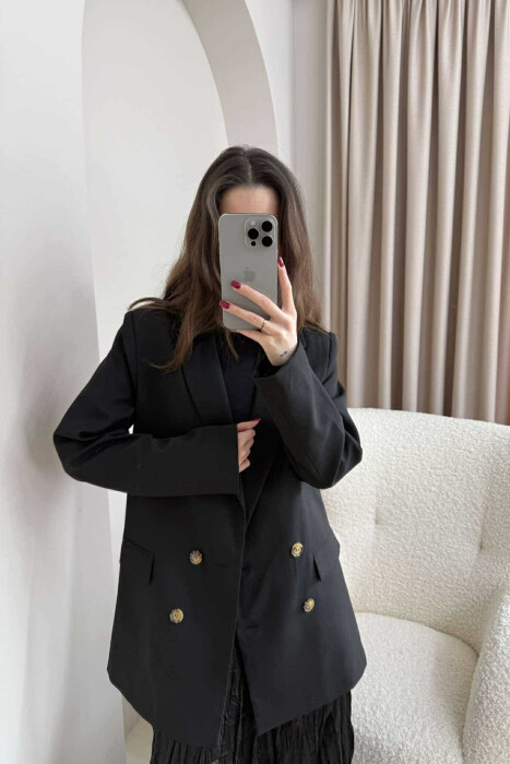 ONE COLOR CLASSIC INTERIOR LEO DESIGN WOMEN JACKET BLACK/ E ZEZE - 1