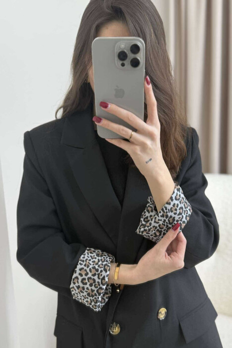 ONE COLOR CLASSIC INTERIOR LEO DESIGN WOMEN JACKET BLACK/ E ZEZE - 3