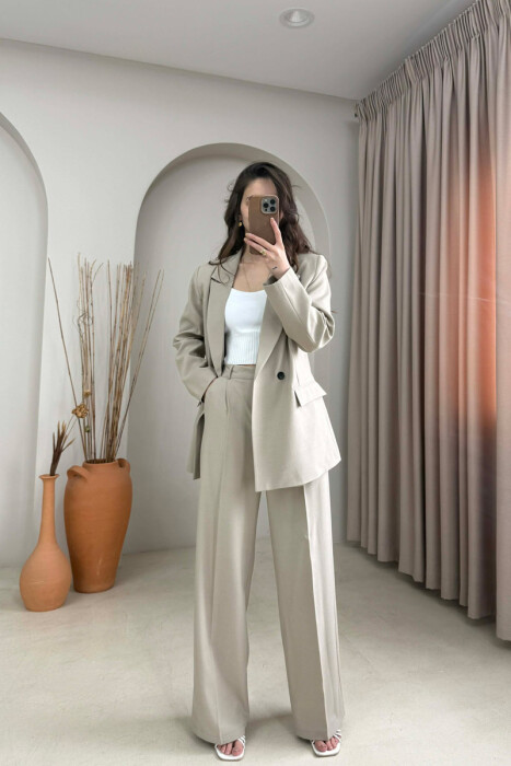 ONE COLOR CLASSIC JACKET + TROUSERS WOMAN SET BEIGE/BEZHE - 1