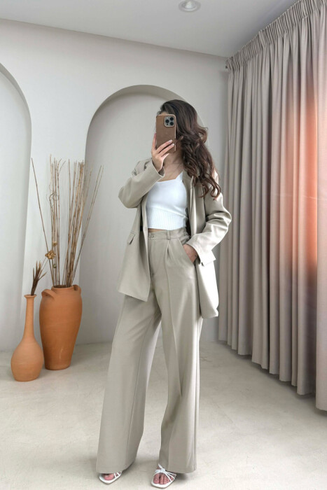 ONE COLOR CLASSIC JACKET + TROUSERS WOMAN SET BEIGE/BEZHE - 3