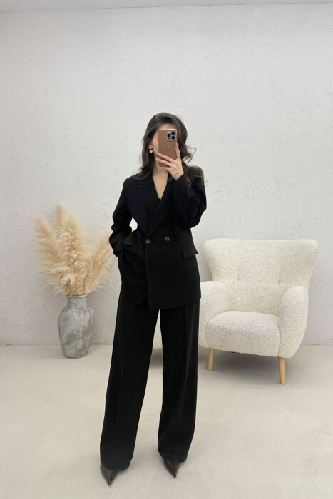 ONE COLOR CLASSIC JACKET + TROUSERS WOMAN SET BLACK/ E ZEZE - 1