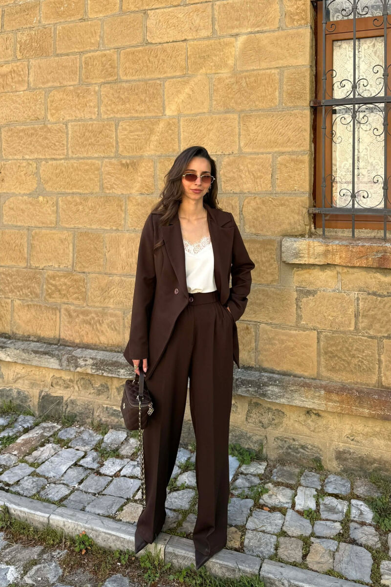 ONE COLOR CLASSIC JACKET + TROUSERS WOMAN SET BROWN/KAFE - 1