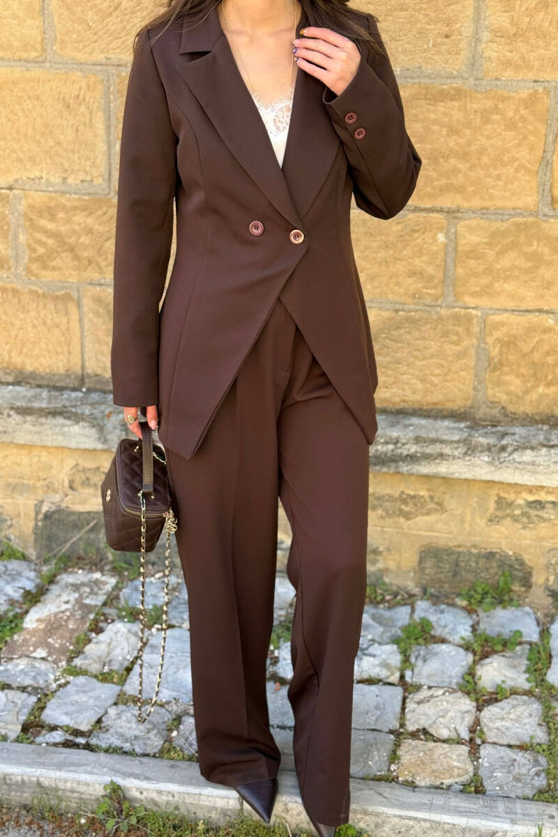 ONE COLOR CLASSIC JACKET + TROUSERS WOMAN SET BROWN/KAFE - 2