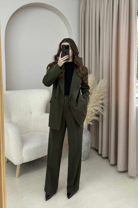 SET NJË NGJYRESH XHAKETE KLASIKE+PANTALLONA PËR FEMRA NE NGJYRE JESHILE - KLAUDIO FASHION