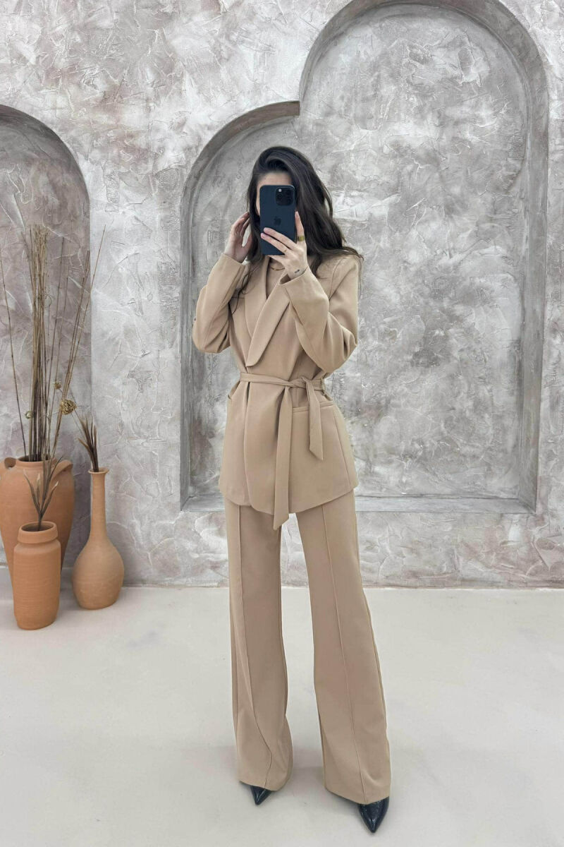 ONE COLOR CLASSIC JACKET+ TROUSERS WOMEN SET BEIGE/BEZHE - 2
