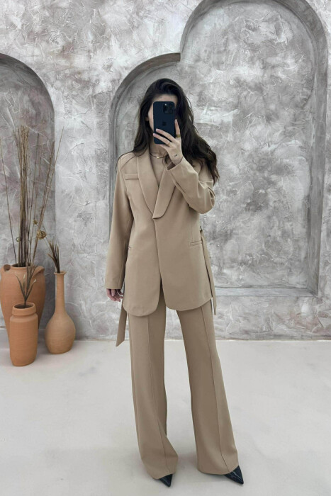 ONE COLOR CLASSIC JACKET+ TROUSERS WOMEN SET BEIGE/BEZHE - 3