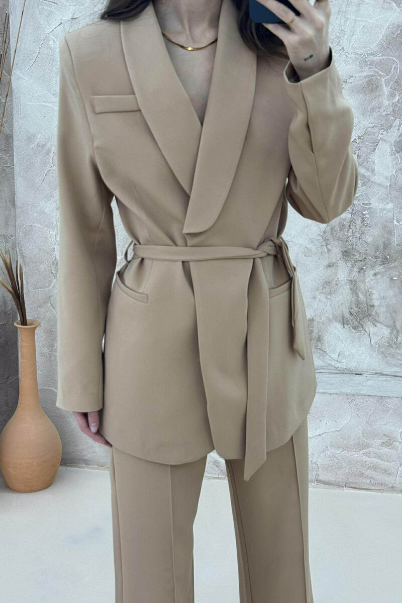 ONE COLOR CLASSIC JACKET+ TROUSERS WOMEN SET BEIGE/BEZHE - 4