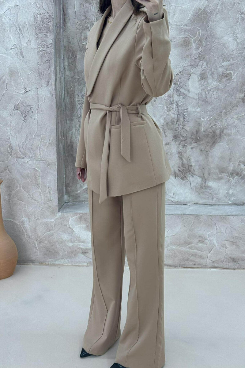 ONE COLOR CLASSIC JACKET+ TROUSERS WOMEN SET BEIGE/BEZHE - 5