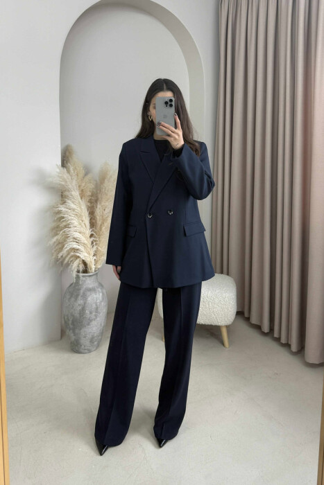 ONE COLOR CLASSIC JACKET+TROUSERS WOMEN SET BLUE/BLU - 1