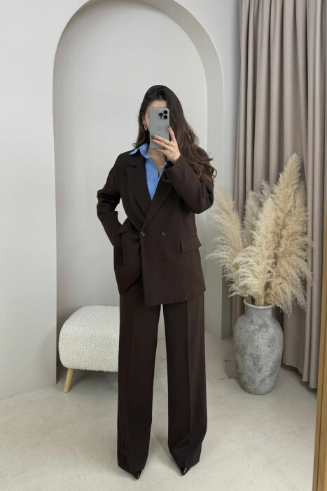 ONE COLOR CLASSIC JACKET+TROUSERS WOMEN SET BROWN/KAFE - 1